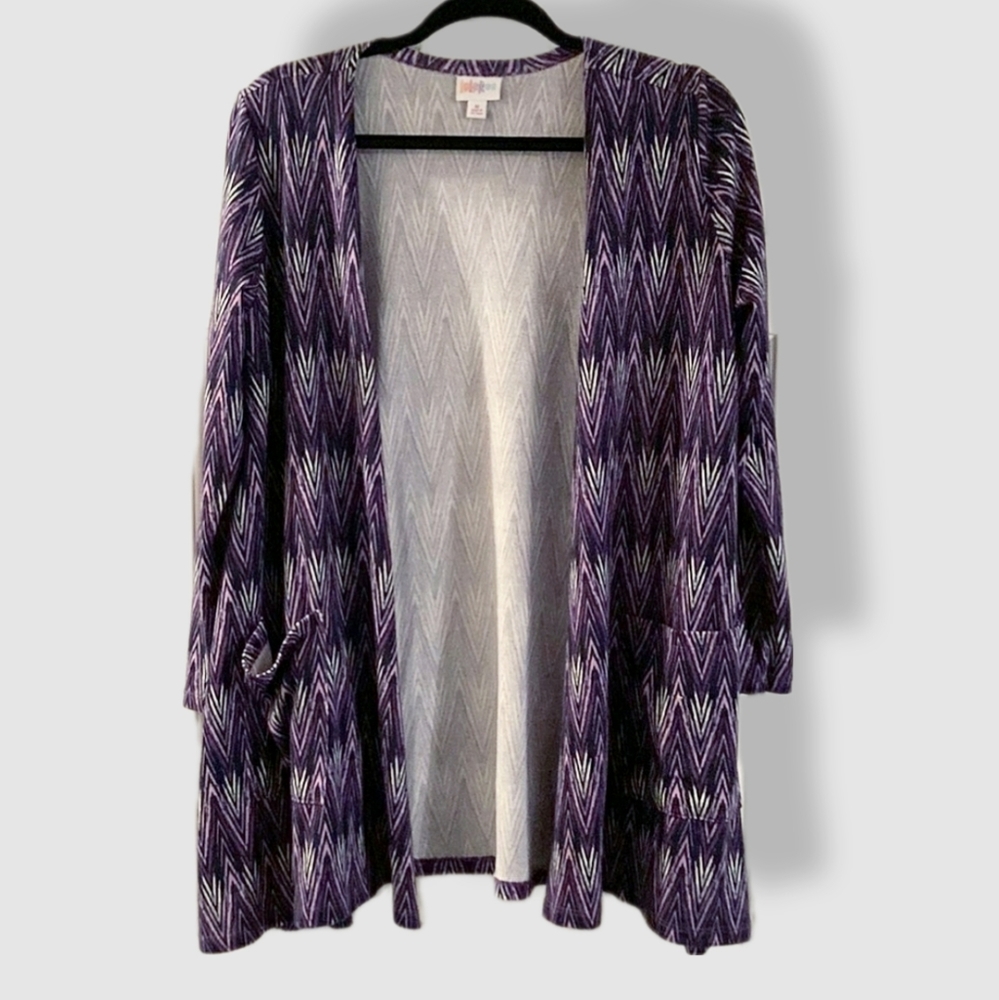Lularoe Caroline Cardigan Purple Chevron